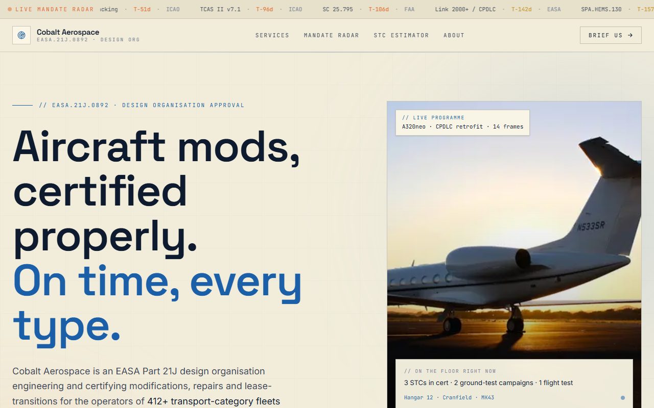 Concept marketing site for an aerospace engineering firm