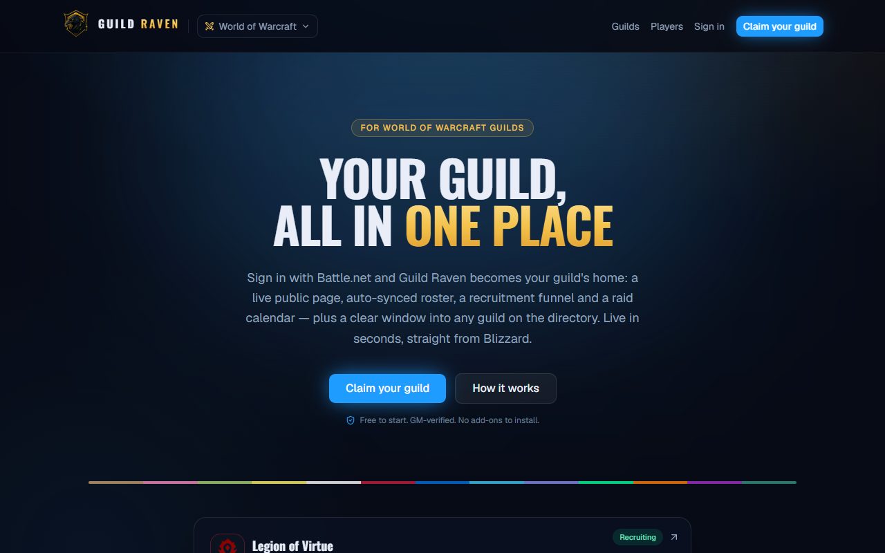 Screenshot of the Guild Raven web app